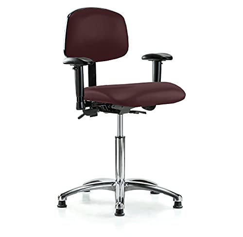 Image of Perch Chrome Stationary Multi-Task Office Chair with Adjustable Armrests | Medium Bench Height 20-27 inch | Burgundy Fabric