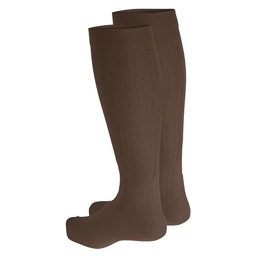 Image of NuVein Men's Compression Socks, 30-40 mmHg Support, Dress Trouser Style, Over Calf Knee High, Brown, Large