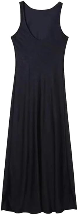 Women's Slim Fit Round Neck Backless Dress Sleeveless Backless Long Dress