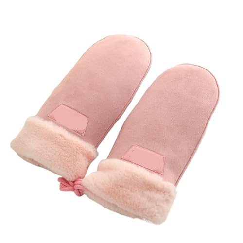 OZLCUA Handschuhe Damen Winterliche Wildlederhandschuhe for Damen, warm, dick gefüttert, mit Halter-Futter, Kunstleder, Outdoor-Kälteschutzhandschuhe(Pink)