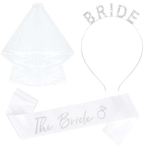 EKKONG Accessoires für Bride to Be,Bride Haarreif Bride to Be Schärpe Und Schleier,JGA Accessoires Frauen, für Geburtstag Junggesellinnenabschied Hochzeit