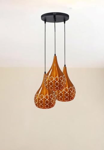 Image of GreyWings 3 Light Hanging Light for Home, Orange Aluminium Pendant Light with E27 Holder | Designer Ceiling Hanging Lamp for,Bulb Not Included, Cluster Set