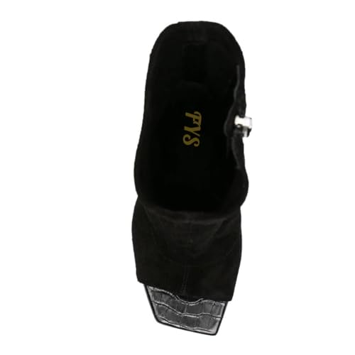 FYS Women's Square Open Toe Ankle Boots Gold Block High Heel Booties Side Zipper Party Dance Club Shoes Size 4-16 US4