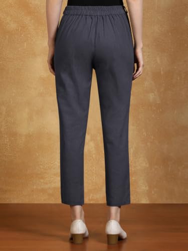 Image of Leriya Fashion Linen Loose Pants for Woman |Linen Trouser for Women | Ankle Length Straight Pant Women | Ladies Loose Pants Woman with Elastic Closure |High Waist Formal Office Trousers