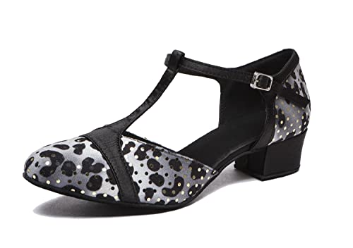 Chaussures de danse latine bout rond anti-douleur sangle en T léopard