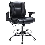 OLYFING Drafting Chair, Tall Office Chair with Padded Adjustable Arms and Footring PU Leather Standing Desk Chair with Extra Thicken Seat Cushion, Comfy High Office Chair for Counter Height Desk