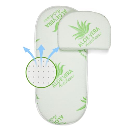 EPSELIA   Colchón de aloe vera para capazo con almohada, certificación antiasfixia EN16890:2017, estructura con orificios de ventilación, antiácaros, Certipur™ Oeko Tex®