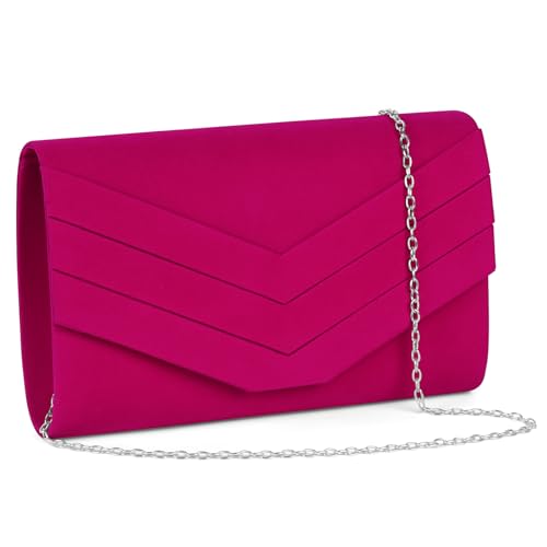 OSDUE Embrague de Gamuza de Fiesta para Mujer, Bolso de Noche de Gamuza, Embrague Rojo Rosa, Bolso de Fiesta para Mujer, Bolso de Gamuza, Embrague Nupcial de Boda para Ceremonia, Boda, Citas, Cóctel