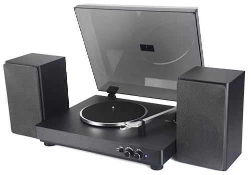 Majestic TT 64 – Tocadiscos 33/45 RPM, inalámbrico Audio de Entrada y Salida, Altavoces estéreo externos de 30 W, Entrada USB, Negro
