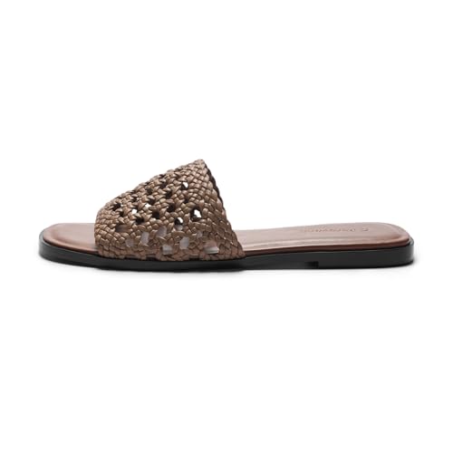 Image of C.Paravano Womens Slides Woven Flats Raffia Sandals Summer Beach Slip ons | handmade woven crafts, Nappa lambskin Insole, Lightweight, Open toe