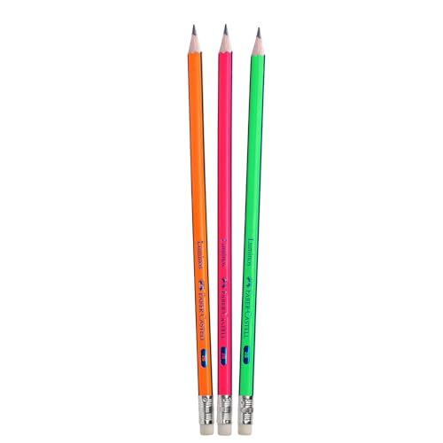 Image of Faber-Castell 50 Luminos Pencils Jar - Ergonomic Triangular Grip, Fluorescent Colours, Includes Sharpener & Eraser | Ideal for Writing, Drawing & School Use