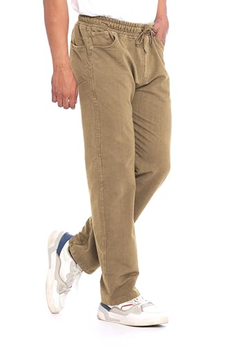 Image of Men's Denim Joggers, Regular Fit, Mid Rise, Stretchable Cotton Blend, Drawstring Waist, Soft Fabric, Multiple Pockets, Tapered Leg Casual Pants