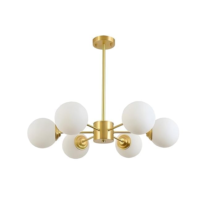 Image of SWIATLO Modern 6-Light Gold Chandelier | Globe Glass Shades | Contemporary Ceiling Light Fixture for Living Room /Dining Room /Bedroom /Restaurant /Bar /Cafe (Without Bulb)