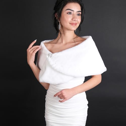 Image of LIMELIA Bride Wedding Faux Fur|Shawl Wrap Stole for Bride, Bridesmaid-Feather Scarf Fur for Evenings, Bridal Wedding Party