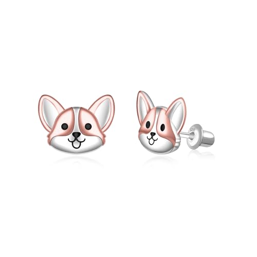 Corgi Screw Back Earrings Dog Gifts - 925 Sterling Silver Lovely Puppy Jewelry for Corgi Gifts for Corgi Lovers Helix Ear Needle Design for Women