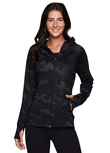 RBX Active Women's Athletic Performance Lightweight Camo Print Peached Ultra Soft Zip Up Running Jacket with Pockets Black Camo M