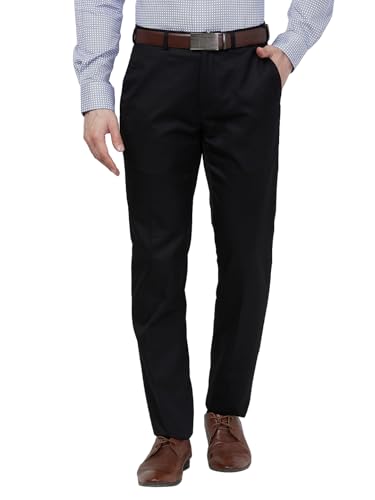 Image of Raymond Men Slim Fit Solid Pattern Poly Viscose Blend Flat Front Formal Trouser