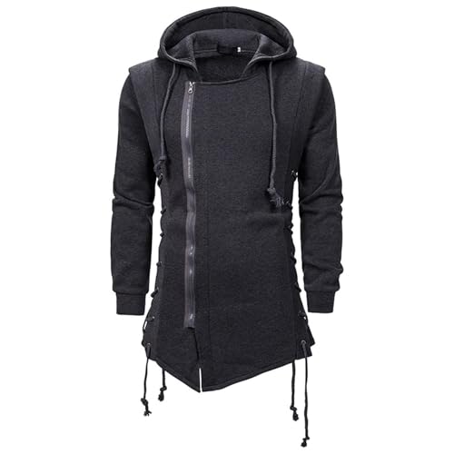 Slim Tunics Jacket for Mens Fall Winter Long Sleeve Medieval Goth Hooded Jacket Hoods Outfits Sweatshirt Mens 20252
