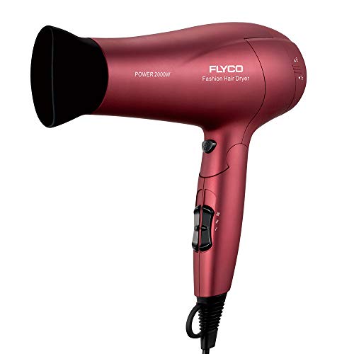 FLYCO Asciugacapelli ioni FH6218EU, Motore Potente e Durevole 2000W, Estraibile Styling per Capelli Asciugacapelli, Rosso