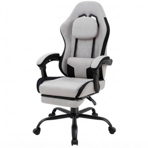 Image of Video Gaming Chair, Ergonomic Office Chair with Footrest, Lumbar Support and Linkage Armrests, Swive Home Video Game Chairs for Adults, Gray