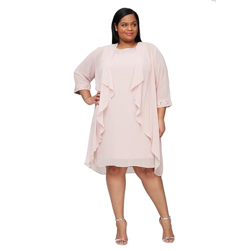 Image of S.L. Fashions Women's Plus Size Chiffon Tier Jacket Dress with Beading Detail
