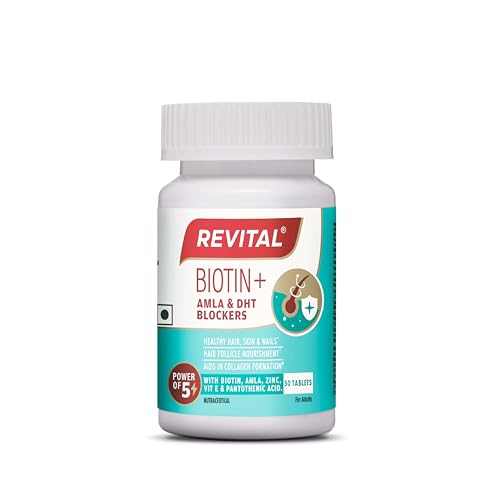 Image of Revital Biotin+ with Amla and DHT Blockers for Hair Growth | Biotin, Amla, Zinc, Vitamin E & Pantothenic Acid | Supports Hair Strength & Skin Health | 50 tablets