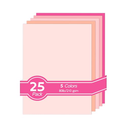 25 Sheets Pink Cardstock 8.5 x 11 Goefun 5 Colors Colored Cardstock Paper 80lb Pink Construction Paper Assorted Colors Perfect for Crafts DIY Cards Valentines Day