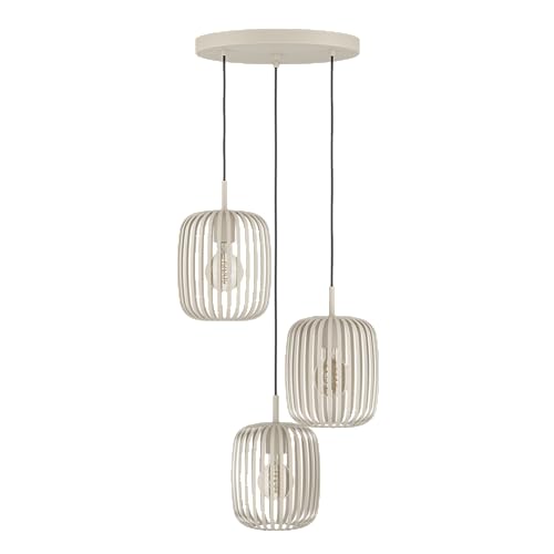Eglo Romazzina Pendant Light, 3-Light Hanging lamp for staircases and Galleries, Round Metal Ceiling Lighting in Sand Colour, E27 Socket, Ø 46 cm