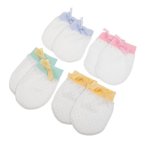 4 Pairs Gloves of Scratch Mittens for Boys Breathable Cotton Design Pink Yellow Lightweight Comfortable for Sleep and Outings