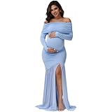 Fansu Vestido de Fiesta Premama Talla Grande, S-XL Vestido de Maternidad Sesion de Fotos para Fotografía Ropa Premama Embarazada Elegantes Verano para Fiesta (LQ8 Azul,L)