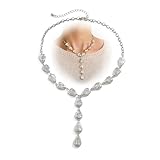 Long Chunky Gold Lariat Necklaces for Women Silver Statement Boho Teardrop Baroque Pearl Drop Pendant Choker Y Necklace Fashion Vintage Jewelry Trendy (Silver)