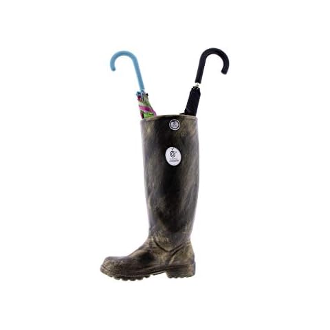 CERÁMICA RAMBLEÑA | Paragüerohalter Amazon | Original Paragüerohalter | Keramik Paragüerohalter | Stiefel Regenschirmständer mit dekorativem antikem Goldfinish Modell 05 | 30x14x46 cm Cover