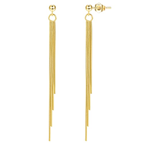 KISSPAT Lange Quasten Ohrringe für Damen, Sterling Silber 925 Hypoallergen Ohrringe Hängend Vergoldet Ohrstecker Schmuck, Der Beste Geschenk für Hochzeiten Geburtstag Jahrestag