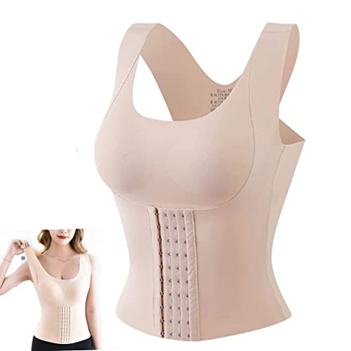 DYSD 3-in-1 Waist Buttoned Bra Shapewear da donna Waist Trainer Shapewear Tummy Control,Shapewear for Women Tummy Control Thong (Beige,XXXL)