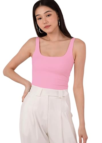 Image of SIGHTBOMB Microfiber Ultra Soft Feather Touch Seamless Front SOFTLINE Square Neck Double Layered Support Spaghetti Tank TOP for Women