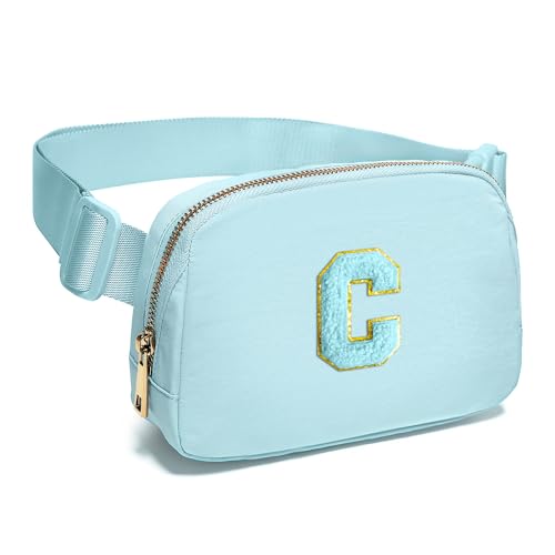 Image of Gitus Gifts for 8 9 10 11 12 Year Old Girls Belt Bag Fanny Pack Crossbody Bags with Initial Letter Patch Cute Stuff Birthday Gifts for Teen Girls Women Personalized Trend Stuff (Icing Blue-C)