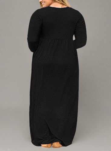 Nemidor Women Long Sleeve Loose Plain Casual Plus Size Long Maxi Dress with Pockets3