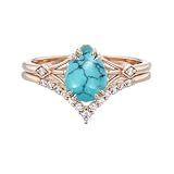 Pear Cut Turquoise Engagement Ring Set 10K 14K 18K Solid Gold Turquoise and Moissanite Wedding Ring Sets 2pcs Gemstone Promise Ring Bridal Ring Sets for Women Free Engraved
