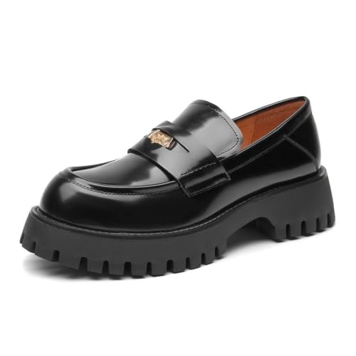 Image of BEAU TODAY Chunky Loafers Women,Patent Leather Platform Loafers for Women,Lug Sole Slip On Penny Shoes,Comfortable Work Office Business Casual Dress Shoes
