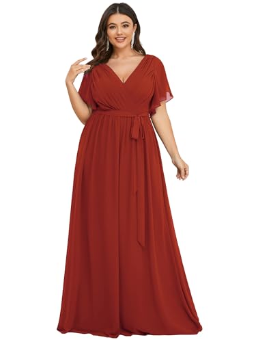 Image of Ever-Pretty Plus Women's Chiffon Bridesmaid Dress A-Line Empire Waist Floor Length Plus Size Formal Wedding Guest Dresses