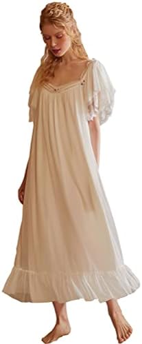 Womens' Classic Victorian Nightgown Long Lace Nightdress Princess Chemises Sleepwear Housedress Nightrobe Pajamas Lounger (white, medium)