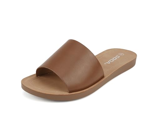Image of Soda Shoes Efron-S Women Flip Flops Basic Plain Slippers Slip On Sandals Slides Casual Peep Toe Beach