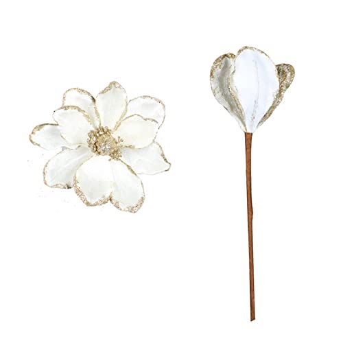 Algado Lot de 6 Fleurs de Poinsettia Artificielles à Paillettes, 6,3 Pouces, Fleurs de Poinsettia à Paillettes de Noël, Ornements d'arbre de Noël, Pics Floraux de Noël pour Couronne de Noël,(Blanc)