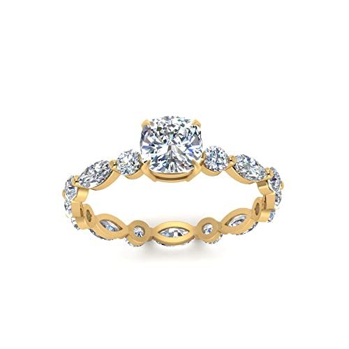 Image of 55Carat Choose Your Gemstone Marquise and Round Eternity Engagement Ring Yellow Gold Plated Cushion Shape Side Stone Engagement Rings Lightweight Office Wear Everyday Gift Jewelry US Size 4 to 12
