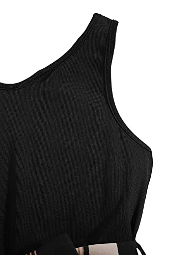 Sweatyrocks Girl's Summer Stripe Print Sleeveless Scoop Neck Tank Belted Romper Short Jumpsuit Multicolor 10Y #TOP4