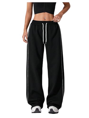 Verdusa Women's Striped Athletic Sport Pants Hip Hop Workout Straight Leg Loose Long Trousers