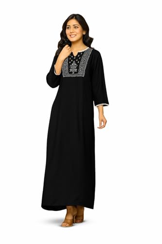 Image of NIHSAMAH Viscose Nighty for Women, Embroidered & Printed Stylish Night Gown, Long Sleeve Comfortable Sleepwear Long Nightwear, Maxi