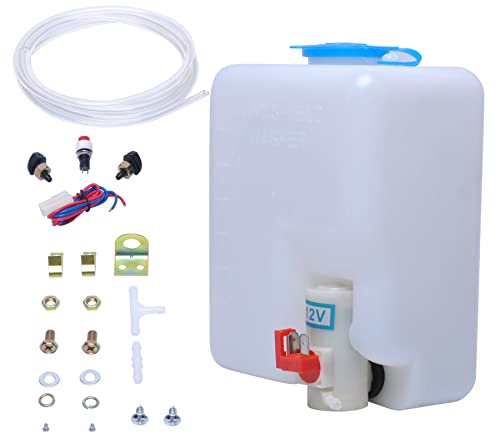 Universal Auto Scheibenwaschanlage Pumpe 12V mit Jet-Knopfschalter 160186 Poweka Universal-Windschutzscheibenwaschanlage mit beleuchtetem Vorratsbehälter-Flaschensatz