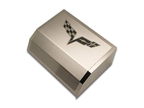 2005-2013 C6 Corvette Fuse Box Cover with Crossed Flags Logo Stainless Steel