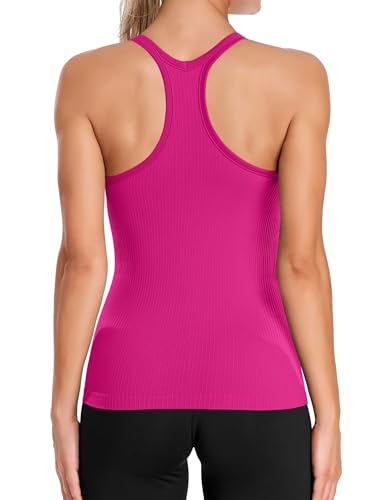 Image of ATTRACO Ribflex Ribbed Workout Tank Tops for Women with Built in Bra Racerback Scoop Neck Athletic Top